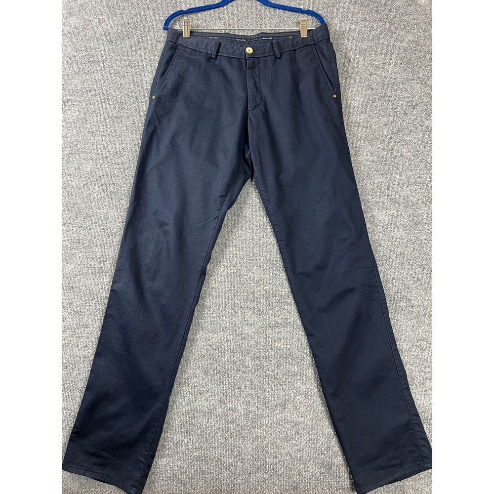 Massimo Dutti Chino Mens 32x33 Navy Blue Slim Fit Pants Cotton Stretch Trousers